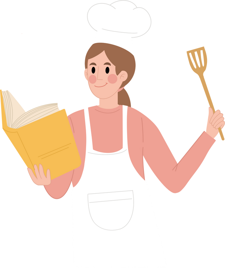 Illustration of young woman cooking