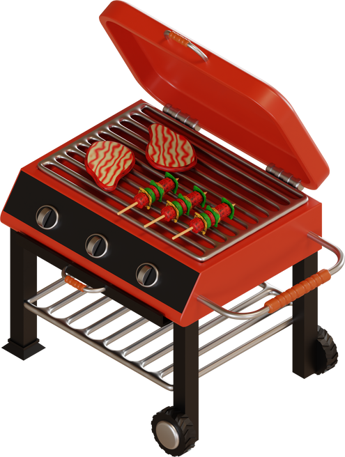 bbq grill illustration with machine grill 3d